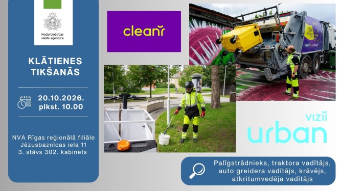 Informācija darba meklētājiem par klātienes tikšanos ar uzņēmumu Clean R 20. oktobrī