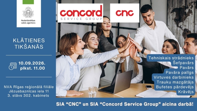 Informācija darba meklētājiem par klātienes tikšanos ar Concord Service Group 10. septembrī
