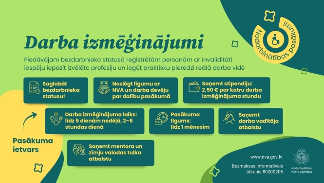 Iespēja personām ar invaliditāti iegūt praktisku darba pieredzi.