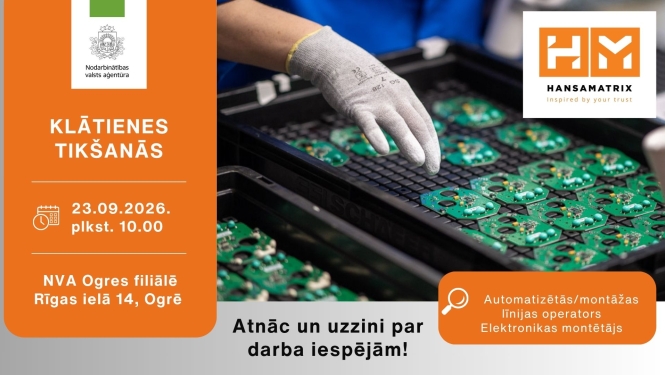 attēlā roka uz iekārtas, paziņojums par tikšanos