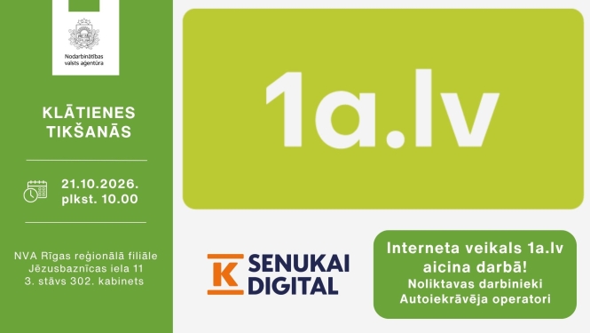 Informācija darba meklētājiem par klātienes tikšanos ar 1a.lv 21. oktobrī