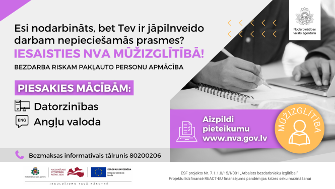 Esi nodarbināts, bet Tev ir jāpilnveido darbam nepieciešamās prasmes? Piesakies datorzinību vai traktortehnikas vadītāju mācību programmu apguvei!