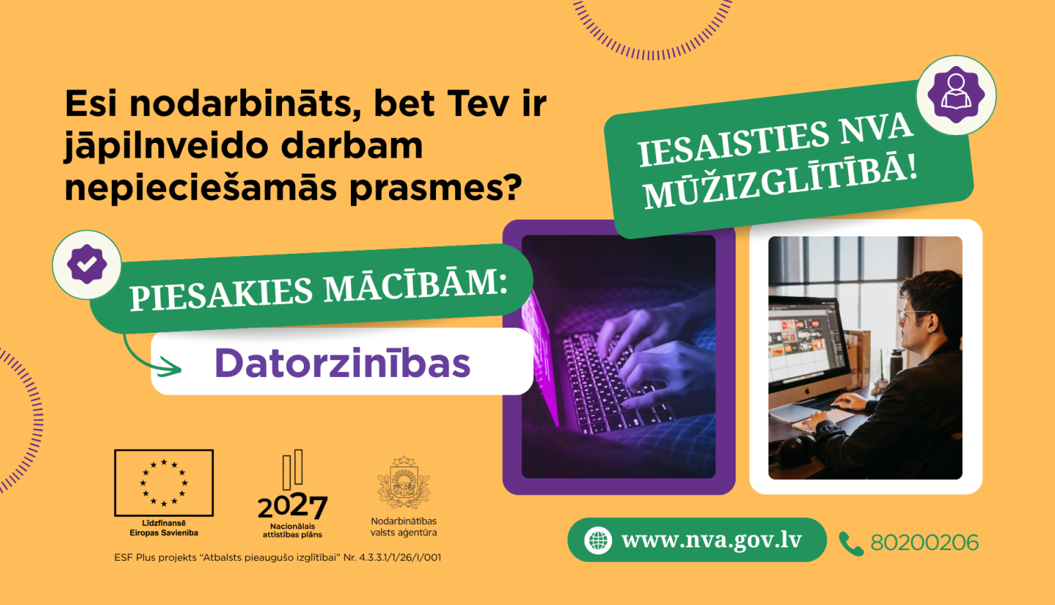Attēlā redzams cilvēks, kas strādā pie datora