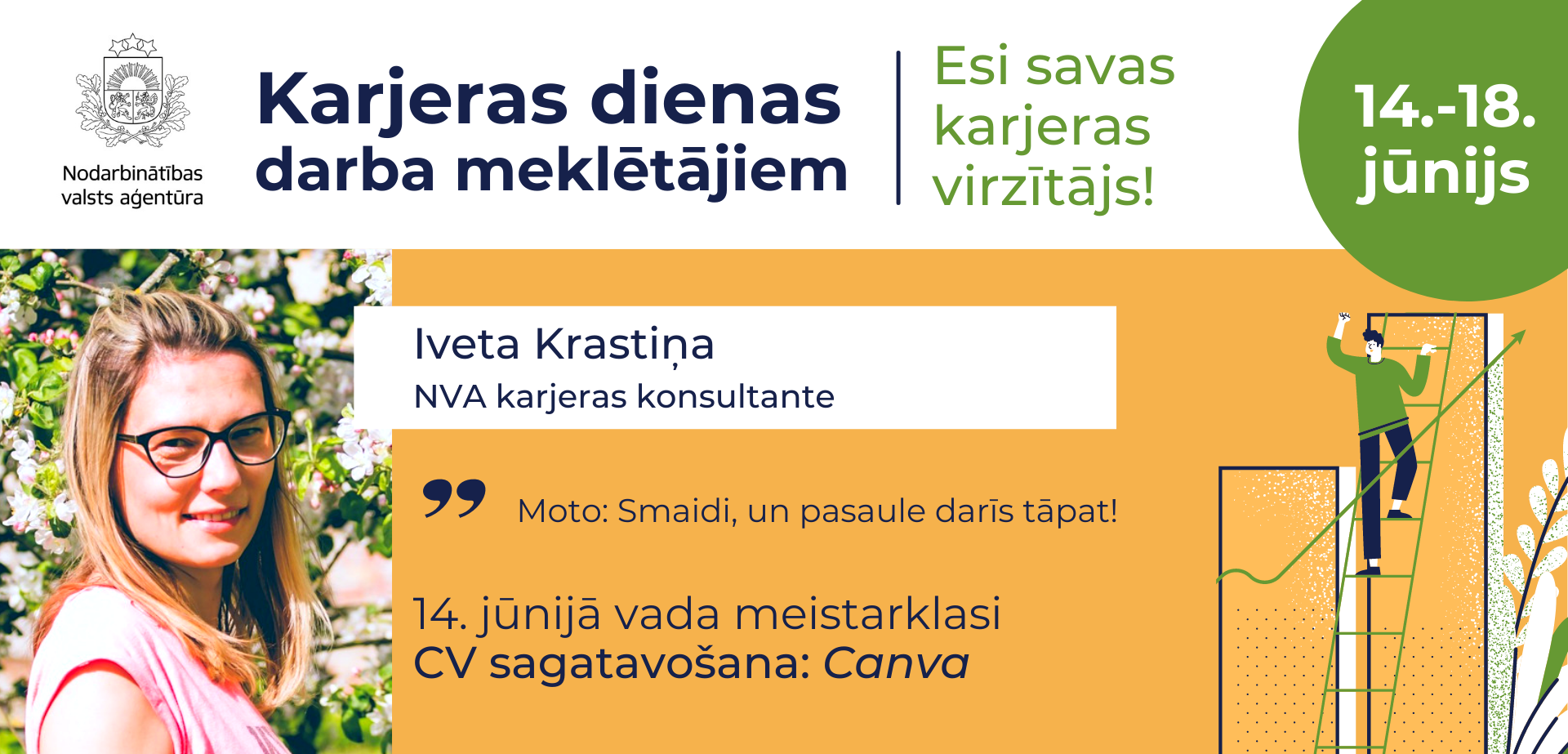 NVA logo, teksts, foto: Iveta Krastina NVA karjeras konsultante 