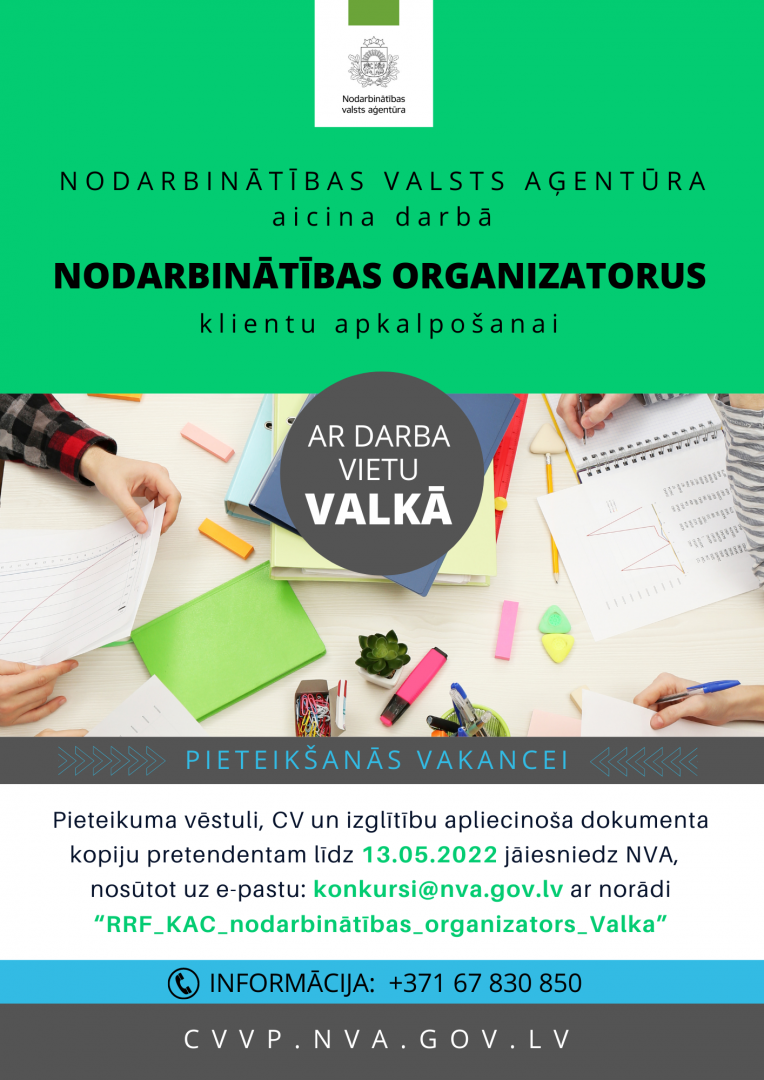 NVA logo, tekstuāls saturs, foto: darbs ofisā