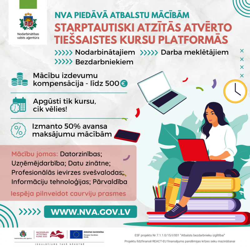 NVA logo, tekstuāls saturs