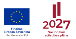 Logo: Eiropas Savienibas karogs. Teksts Finansē Eiropas Savienība NextGenerationEU. Logo: Latvijas karogs Teksts: 2027 Nacionālais attīstības plāns
