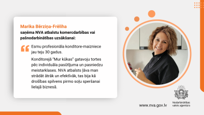 Marika Bērziņa-Frēliha saņēma NVA atbalstu komercdarbības vai pašnodarbinātības uzsākšanai