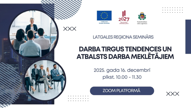 Lapā redzami divi attēli ar sanāksmi, kā arī atkārtots semināra nosaukums un norises laiks un vieta