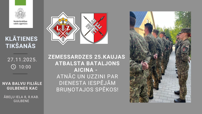 Informācija darba meklētājiem par klātienes tikšanos ar LR Zemessardzi