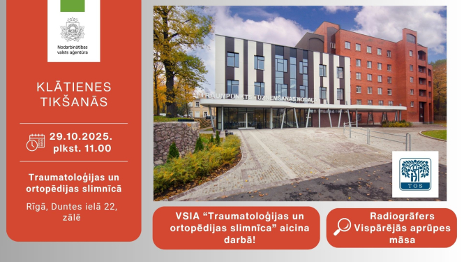Traumatoloģijas un ortopēdijas slimnīcas ēka ar ieeju uzņemšanas nodaļā Rīgā