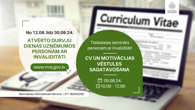 Tiešsaistes seminārs personām ar invaliditāti "CV un motivācijas vēstules sagatavošana" | 05.08.2024. Pievienot Noklusētā vērtība saīsnēm