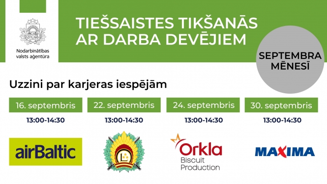 Tiešsaistes tikšanās ar darba devējiem AirBaltic, NBS, Orkla, Maxima