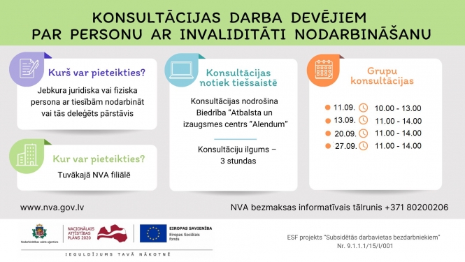 Konsultācijas darba devējiem, kuri nodarbina vai plāno nodarbināt cilvēkus ar invaliditāti