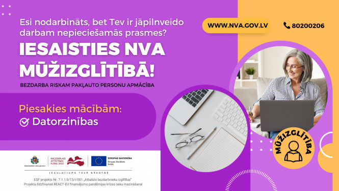 NVA turpina nodarbināto personu pieteikumu pieņemšanu datorzinību programmu apguvei mūžizglītības ietvaros