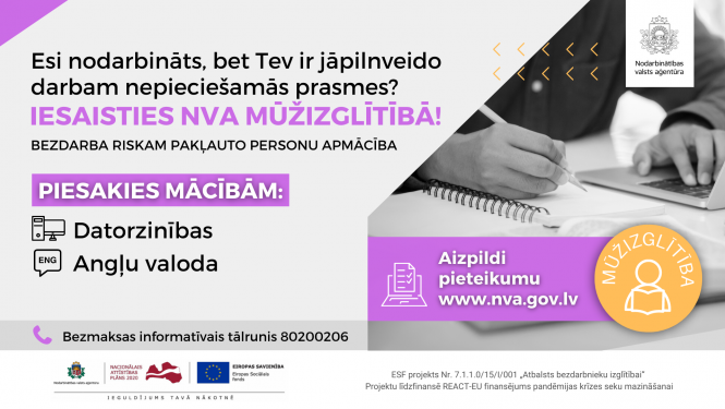 Esi nodarbināts, bet Tev ir jāpilnveido darbam nepieciešamās prasmes? Piesakies datorzinību vai traktortehnikas vadītāju mācību programmu apguvei!