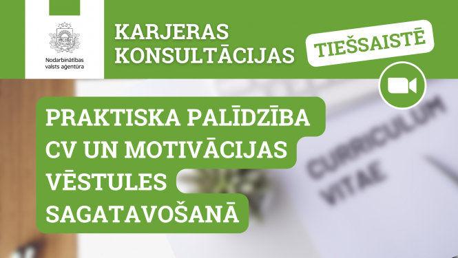 NVA logo, tekstuāls saturs, fons: CV