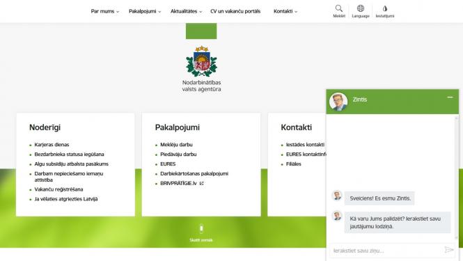 NVA vietnes sākumlapas ekrānkopija  
