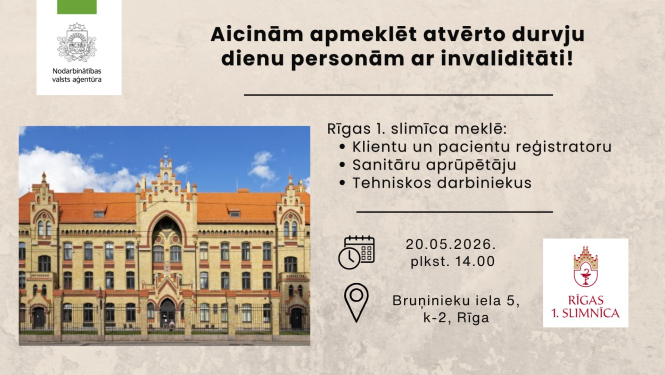 Atvērto durvju diena personām ar invaliditāti Rīgas 1. slimnīcā 20. maijā 