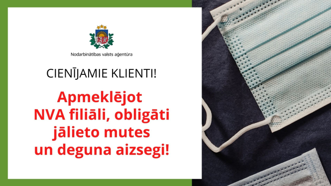 NVA logo, teksts, medicīnas maska