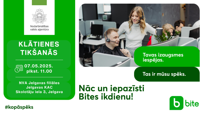 Tikšanās ar SIA "Bite Latvija" Jelgavā makets. Attēlā redzami darbinieki birojā.