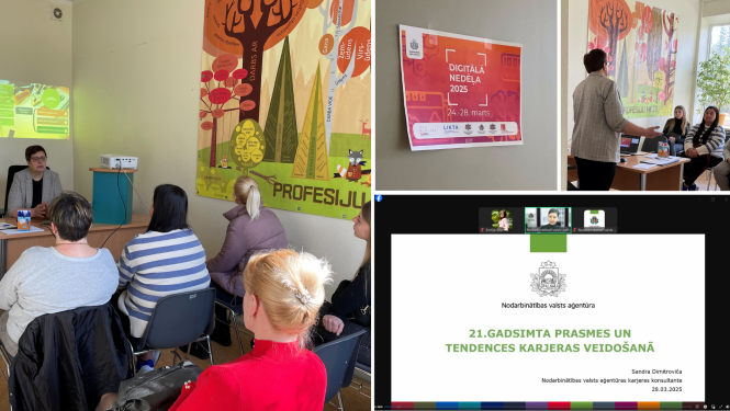 Kolāža ar fotogrāfijām no Digitālās nedēļas 2025 pasākumiem