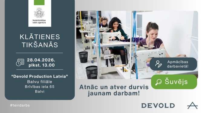 Lapā redzams darbs šušanas uzņēmumā un atkārtota informācija par tikšanos