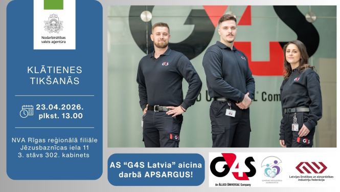 Informācija darba meklētājiem par klātienes tikšanos ar uzņēmumu G4S 23. aprīlī