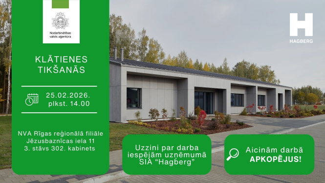 Informācija darba meklētājiem par klātienes tikšanos ar uzņēmumu Hagberg 25. februārī