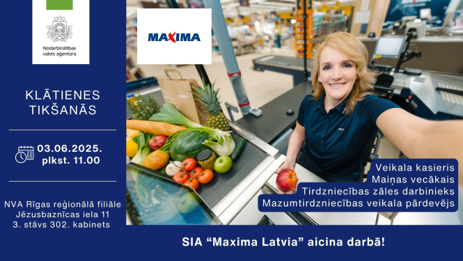 Informācija darba meklētājiem par klātienes tikšanos ar uzņēmumu Maxima 3. jūnijā