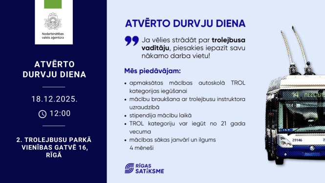 Informācija darba meklētājiem par Rīgas Satiksmes atvērto durvju dienu 18. decembrī