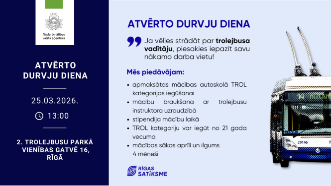 Informācija darba meklētājiem par Rīgas Satiksmes atvērto durvju dienu 25. martā