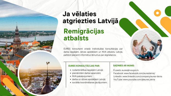 Rīgas skati un ģimene; EURES remigrācijas atbalsta informācija.