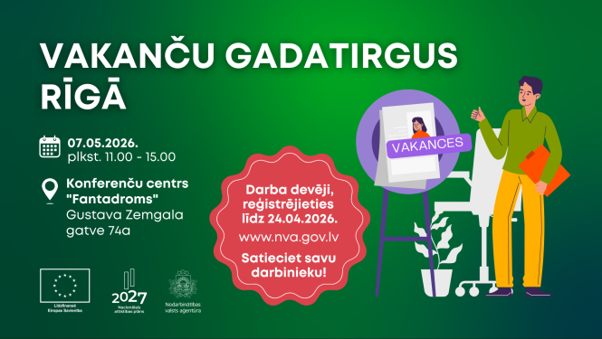 Vakanču gadatirgus Rīgā 7.05.2026. Konferenču centrā “Fantadroms” ar pasākuma laiku, adresi un aicinājumu darba devējiem reģistrēties.