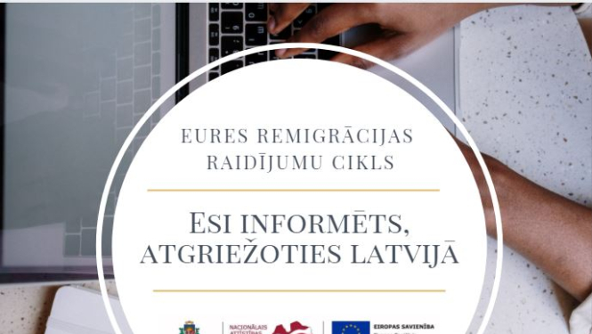 NAV logo, ESF logo ansamblis, teksts, foto: darba galds, rokas, dators