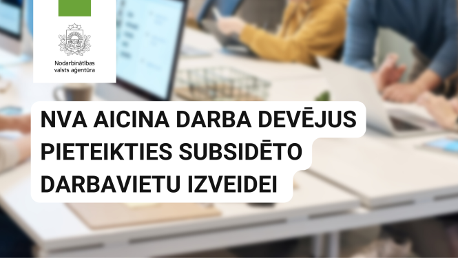 NVA logo, teksts, foto: darbs pie galda