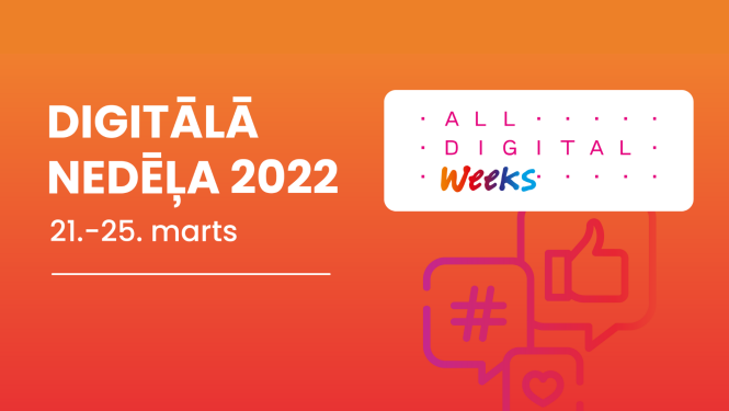 NVA logo, All Digital Weeks logo, tekstuāls saturs