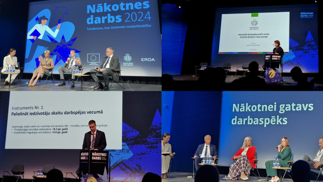 Aizvadīta konference “Nākotnes darbs 2024” fotokolāža ar fotogrāfijām no konferences 