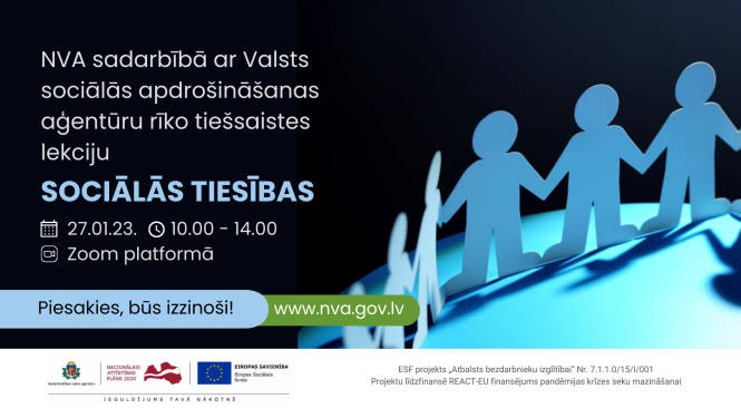 NVA un ESF logo, tekstuāls saturs, illūstrācija: papīra cilvēki