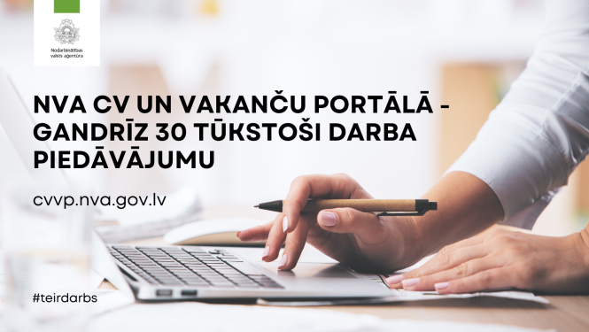 NVA logo, tekstuāls saturs. foto: darbs pie datora