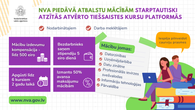 NVA logo, tekstuāls saturs, ilustratīvs attēls