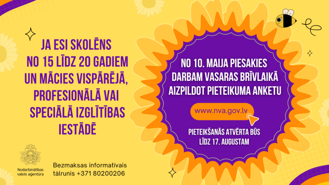 Elektroniski reģistrēties pasākumam skolēni varēs no 2023. gada 10. maija aizpildot pieteikuma anketu Nodarbinātības valsts aģentūras mājaslapā