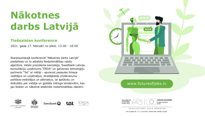 Teksts, logo, zīmējums: klēpjdators, robots un cilvēks 