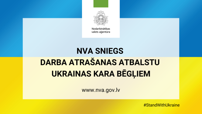 NVA logo, tekstuāls saturs, fons: Ukrainas karogs