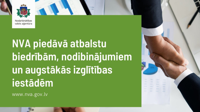 NVA logo, teksts, darba un draudzīga atmosfēra