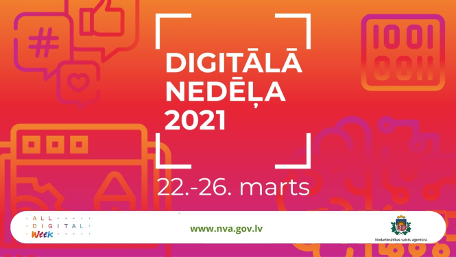 NVA logo, teksts, Eiropas Digitālā nedēļa 2021 logo