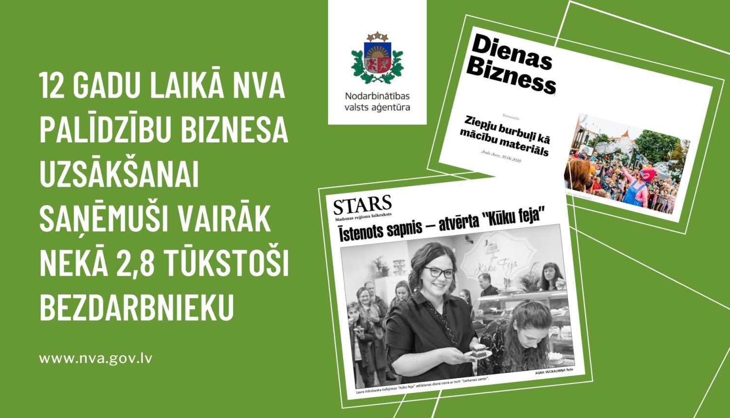 NVA logo, teksts, laikrakstu kopijas