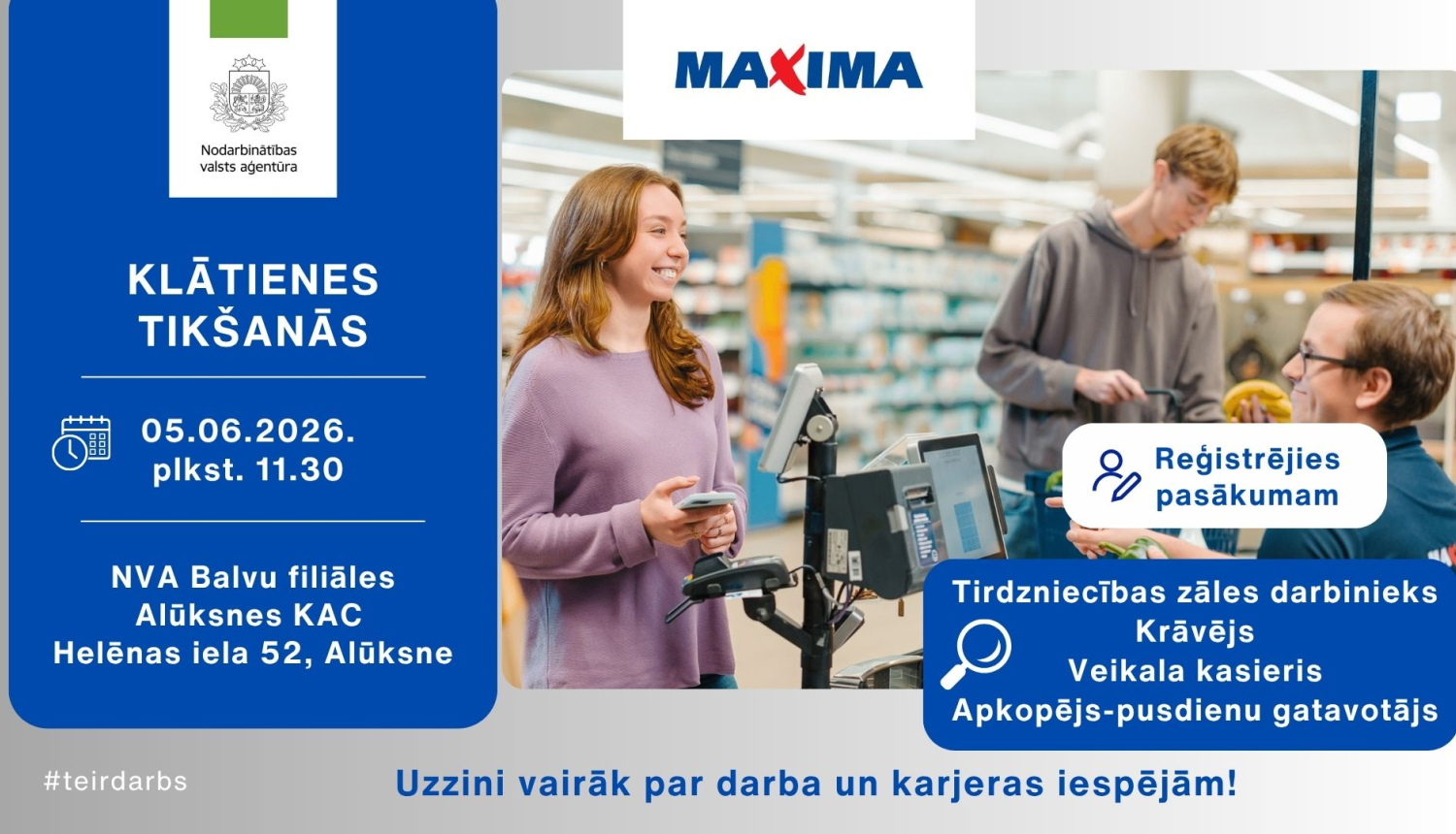 Lapā redzams veikals un informācija par tikšanos