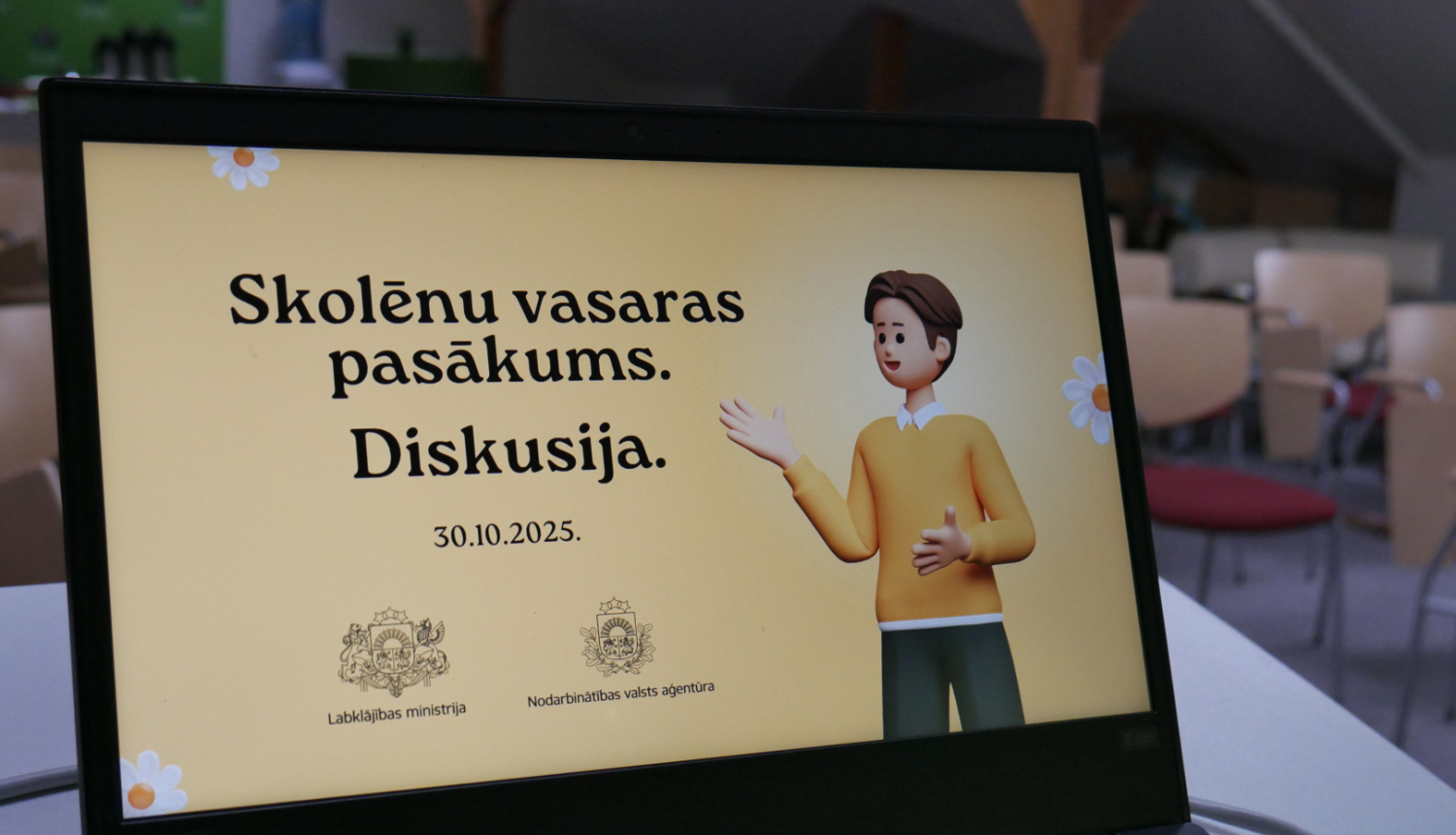 Afiša par Skolēnu vasaras pasākumu un diskusiju