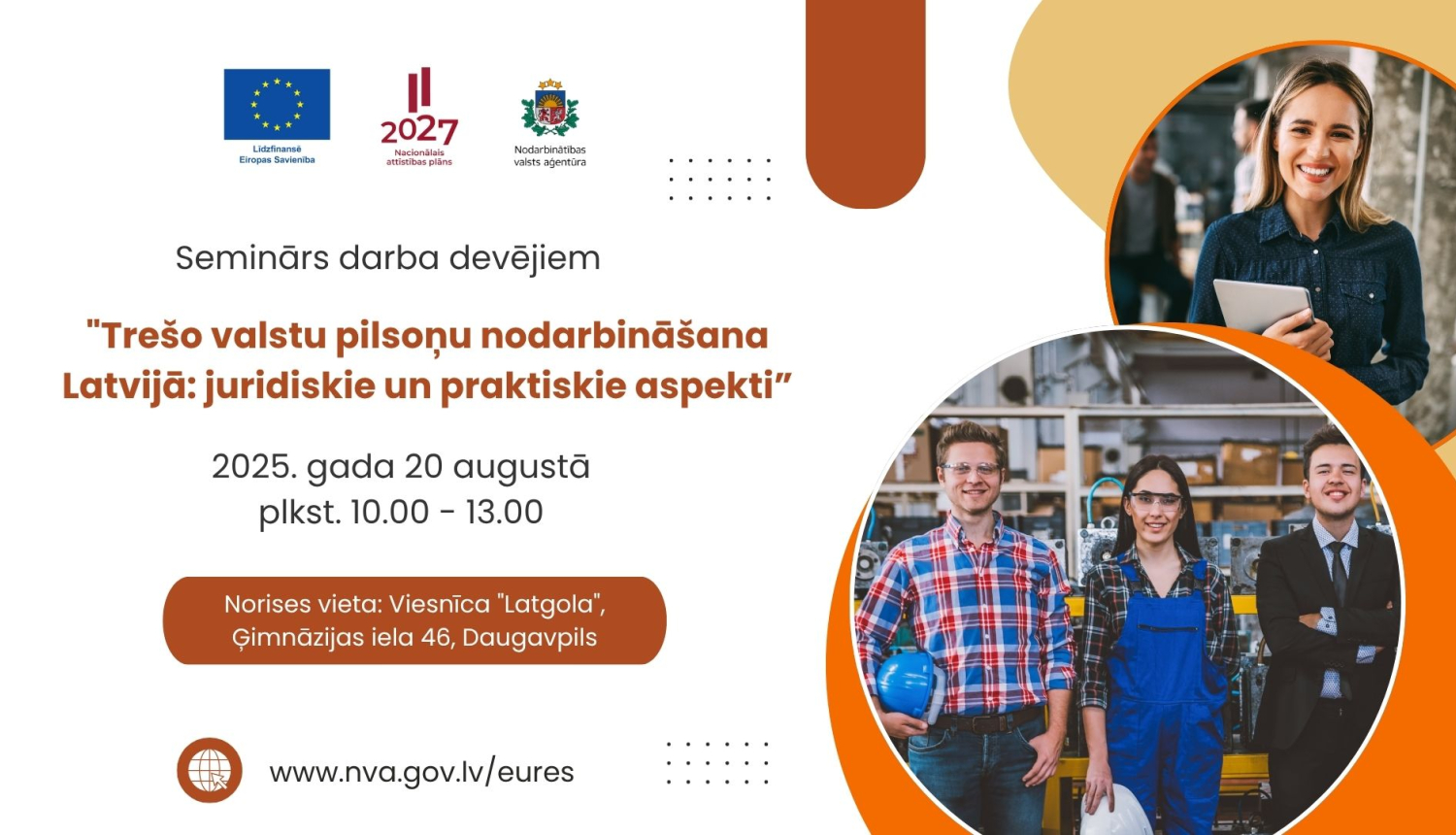 (NVA) un EURES seminārs darba devējiem "Trešo valstu pilsoņu nodarbināšana Latvijā: juridiskie un praktiskie aspekti"